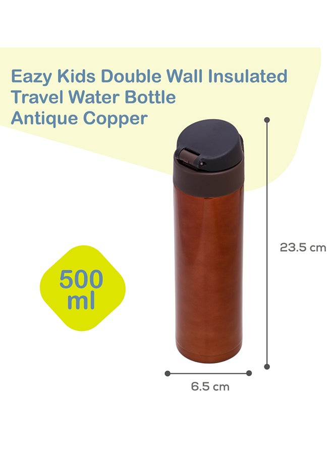 Double Wall Insulated Travel Water Bottle - Antique Copper, 500 Ml