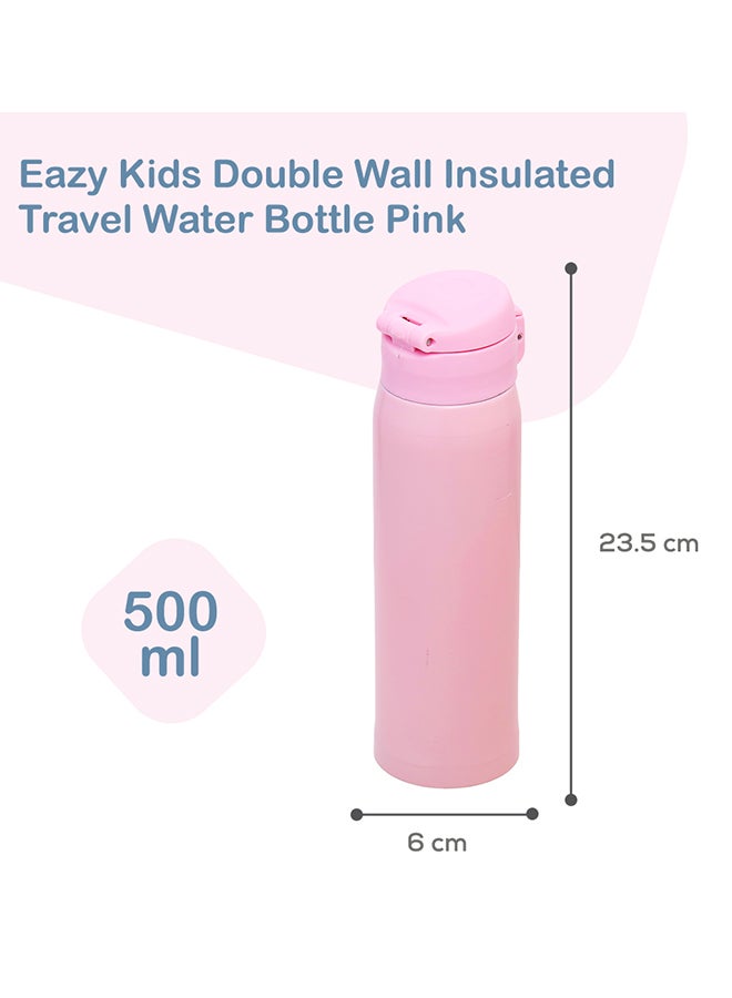 Double Wall Insulated Travel Water Bottle - Pink, 500 ML