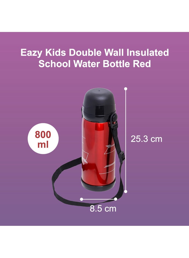 Double Wall Insulated School Water Bottle - Red, 800 ML