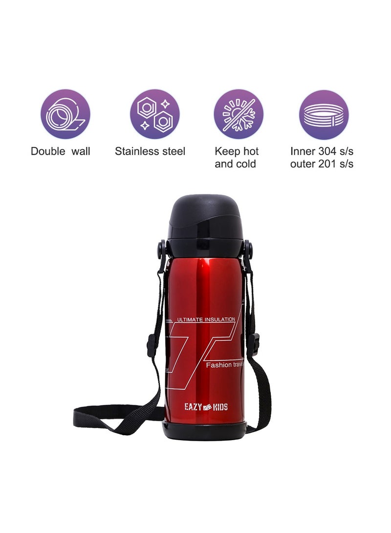 Double Wall Insulated School Water Bottle - Red, 800 ML