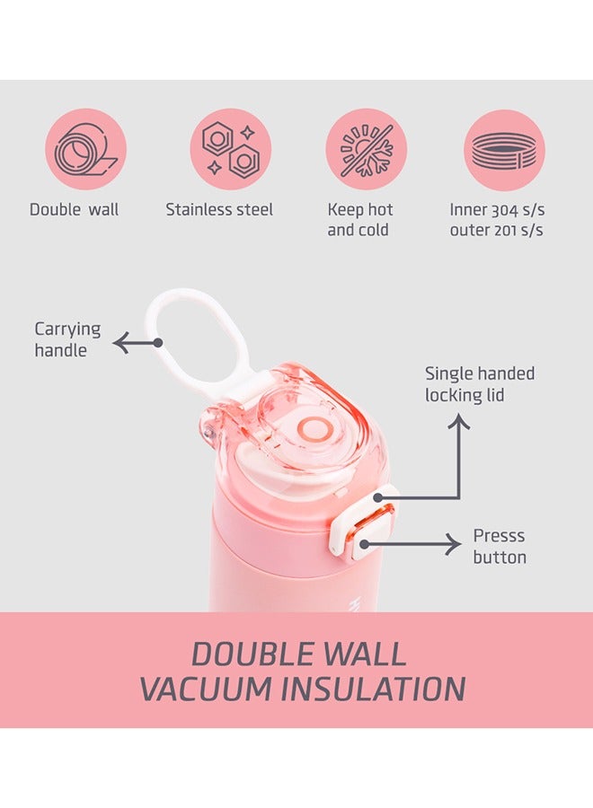 Double Wall Insulated Travel Water Bottle - Pink, 550 ML