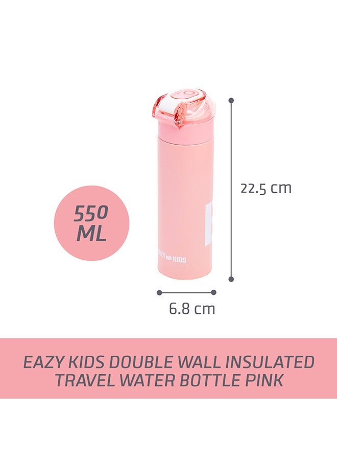 Double Wall Insulated Travel Water Bottle - Pink, 550 ML