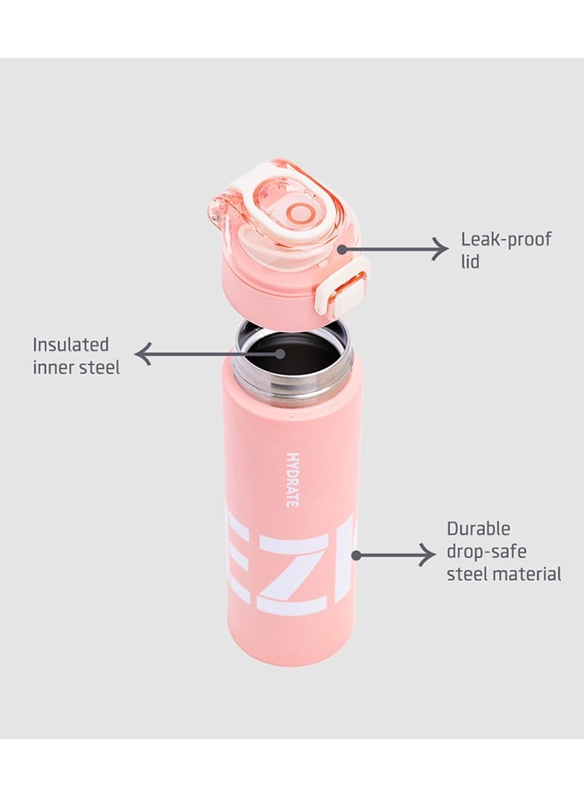 Double Wall Insulated Travel Water Bottle - Pink, 550 ML