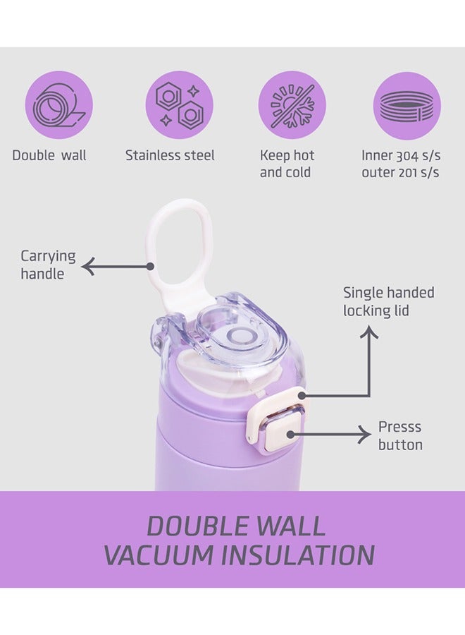 Double Wall Insulated Travel Water Bottle - Purple, 550 ML