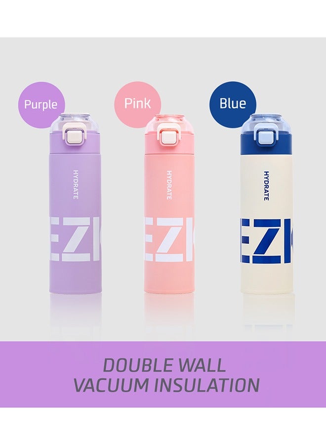 Double Wall Insulated Travel Water Bottle - Purple, 550 ML