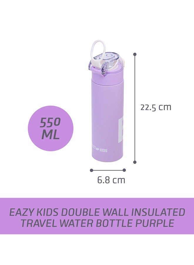 Double Wall Insulated Travel Water Bottle - Purple, 550 ML