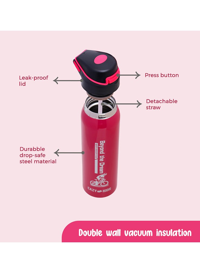 Double Wall Insulated School Water Bottle - Pink, 500 ML