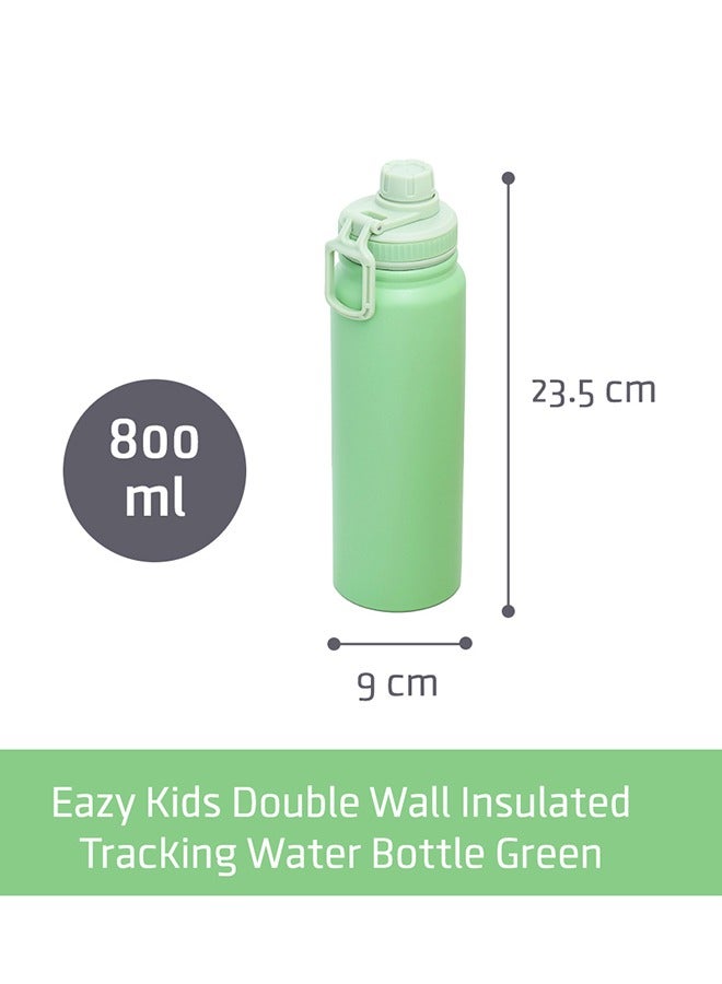 Double Wall Insulated Tracking Water Bottle - Green, 800 ML