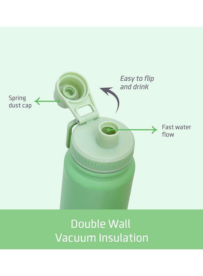 Double Wall Insulated Tracking Water Bottle - Green, 800 ML