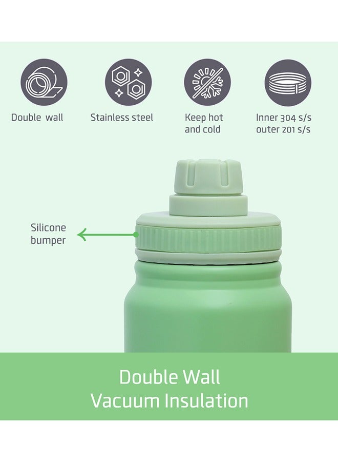 Double Wall Insulated Tracking Water Bottle - Green, 800 ML