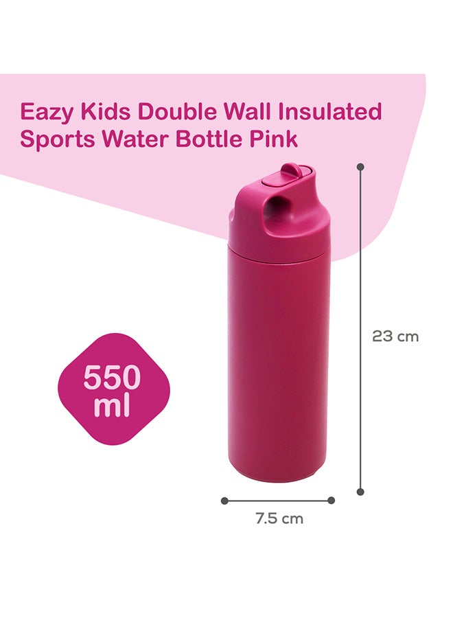 Double Wall Insulated Sports Water Bottle - Pink, 550 Ml