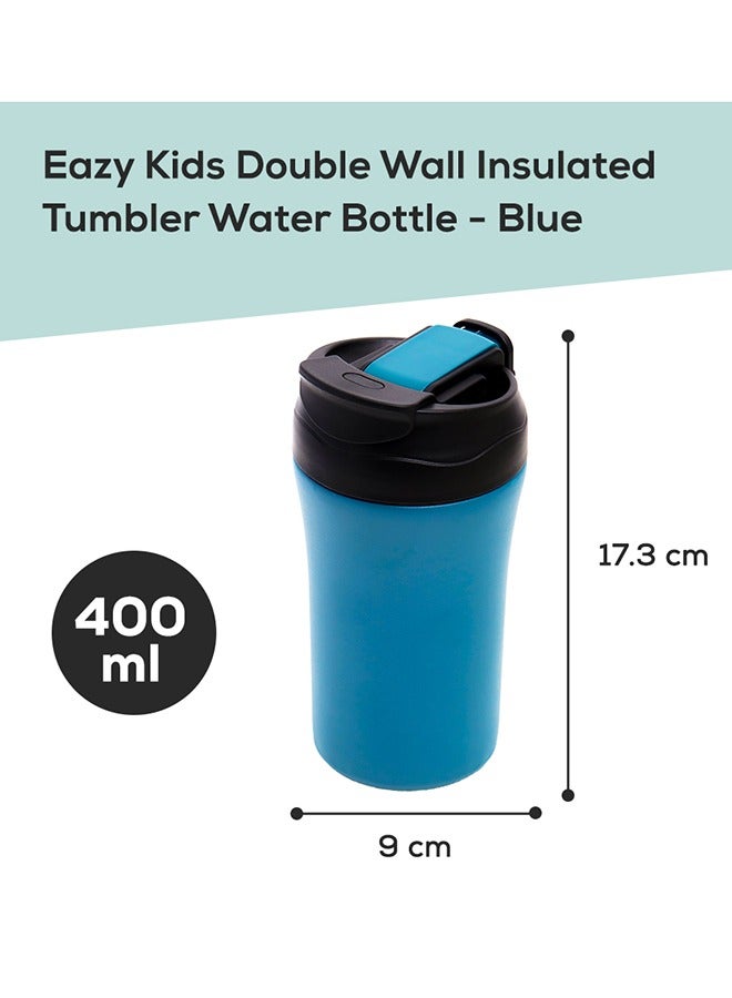 Double Wall Insulated Tumbler Water Bottle - Blue, 400 ML