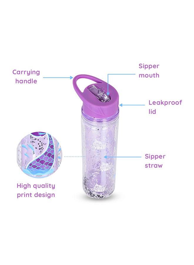 Tritan Double Wall Glitter 550Ml Water Bottle  - Mermaid Purple