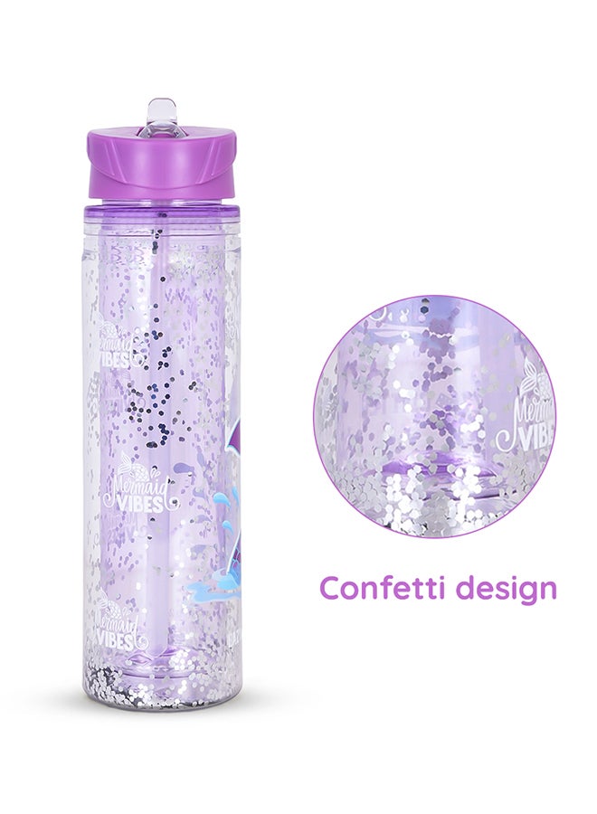 Tritan Double Wall Glitter 550Ml Water Bottle  - Mermaid Purple