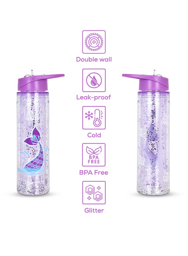 Tritan Double Wall Glitter 550Ml Water Bottle  - Mermaid Purple