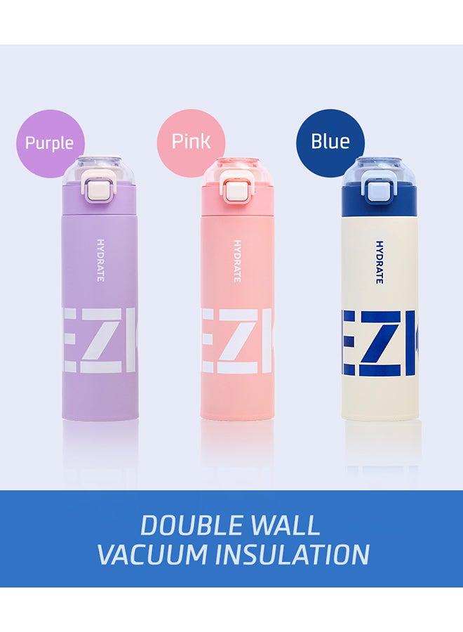 Double Wall Insulated Travel Water Bottle - Blue, 550 ML