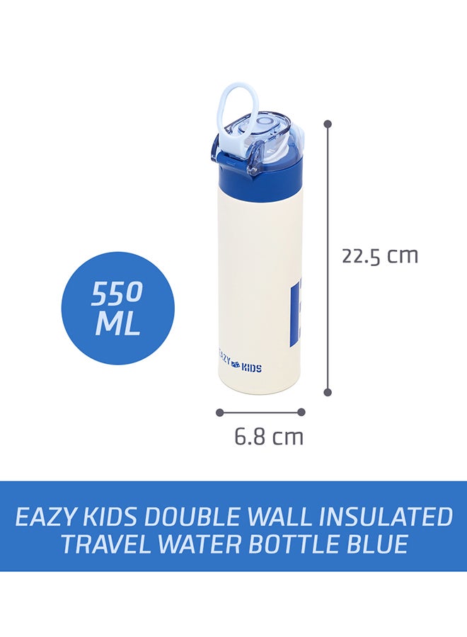 Double Wall Insulated Travel Water Bottle - Blue, 550 ML