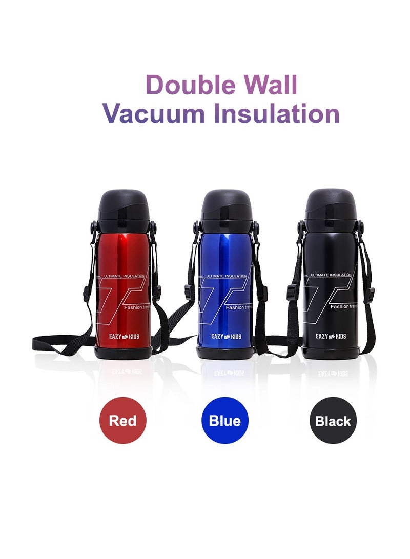 Double Wall Insulated School Water Bottle - Black, 800 Ml