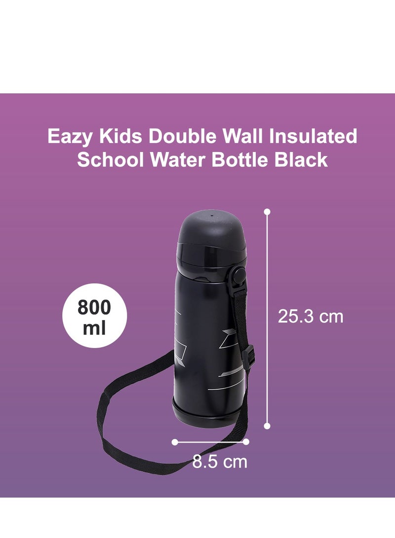 Double Wall Insulated School Water Bottle - Black, 800 Ml