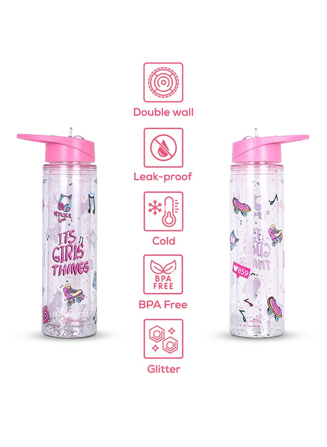 Tritan Double Wall Glitter 550Ml Water Bottle - It'S Girls Things Pink