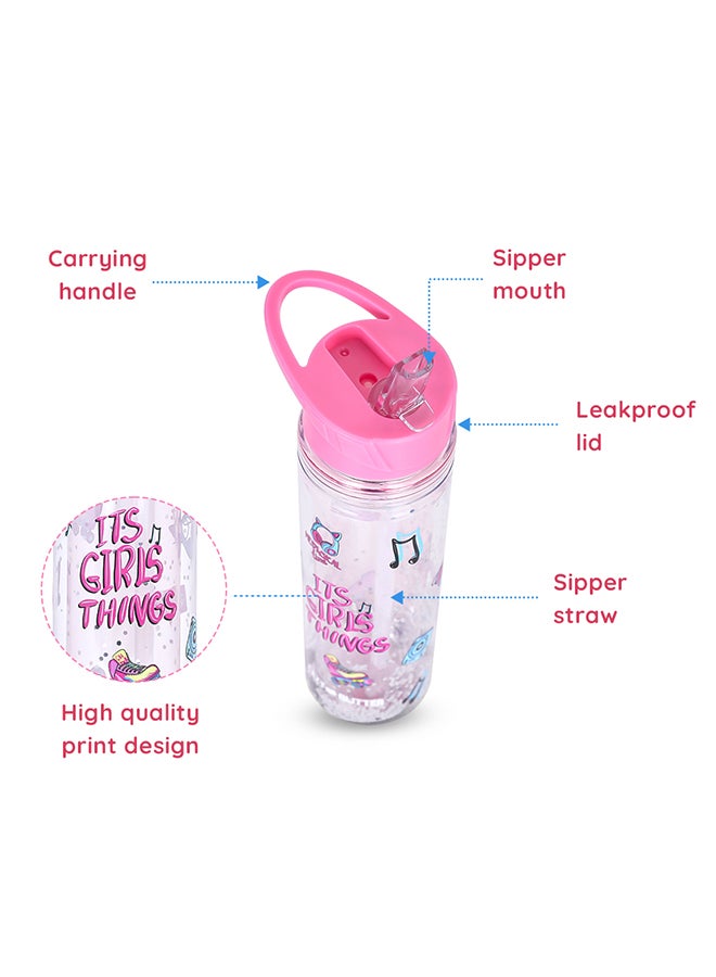 Tritan Double Wall Glitter 550Ml Water Bottle - It'S Girls Things Pink