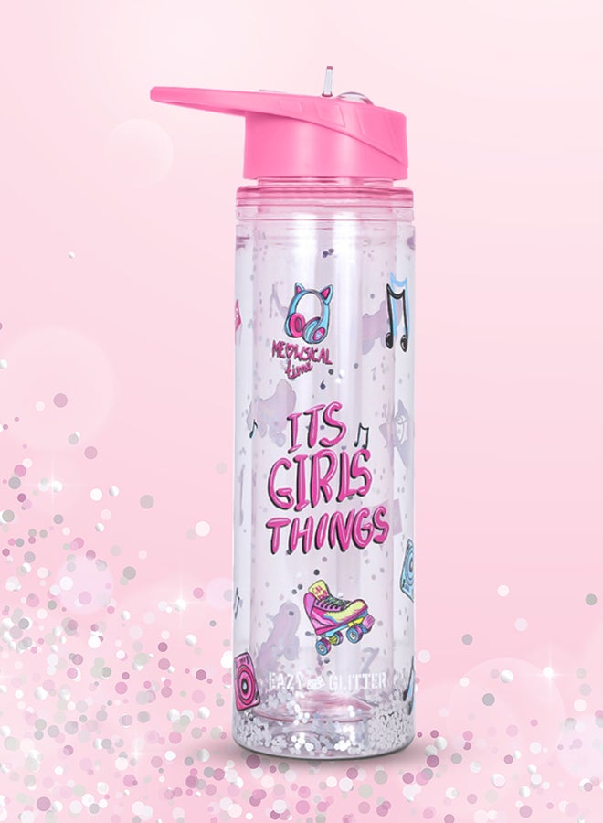 Tritan Double Wall Glitter 550Ml Water Bottle - It'S Girls Things Pink