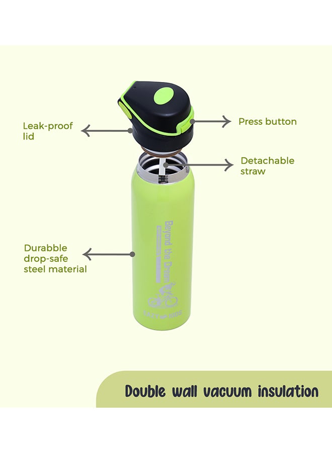 Eazy Kids Double Wall Insulated School Water Bottle - Green, 500ml