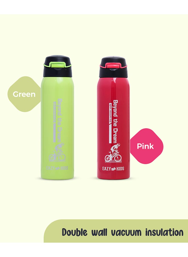 Eazy Kids Double Wall Insulated School Water Bottle - Green, 500ml