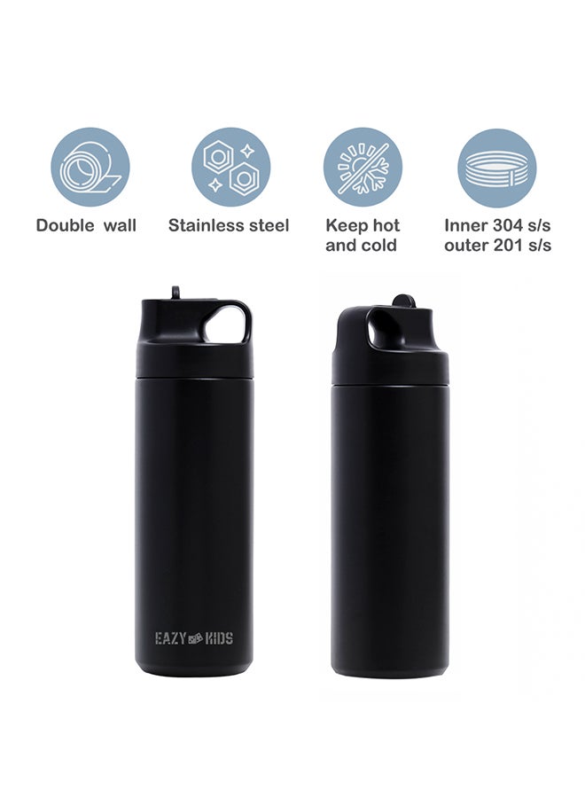 Double Wall Insulated Sports Water Bottle - Black, 550 ML