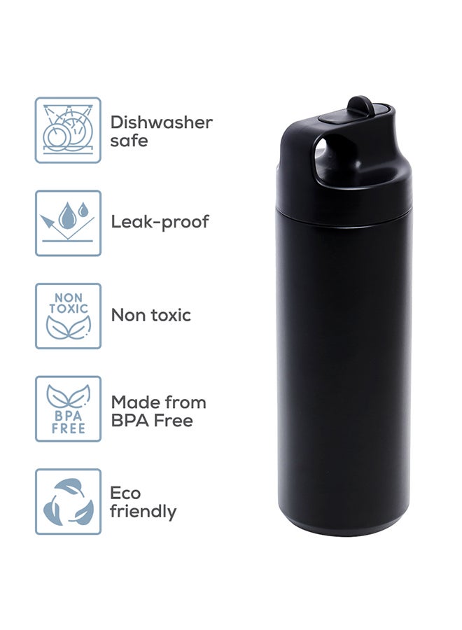 Double Wall Insulated Sports Water Bottle - Black, 550 ML