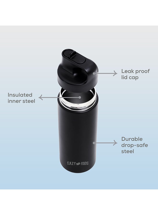 Double Wall Insulated Sports Water Bottle - Black, 550 ML