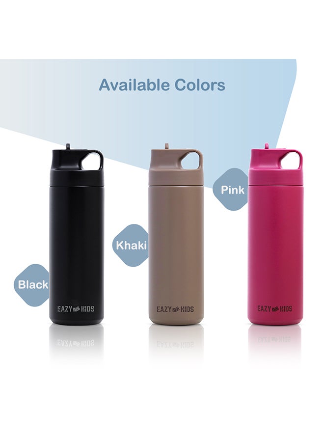 Double Wall Insulated Sports Water Bottle - Black, 550 ML