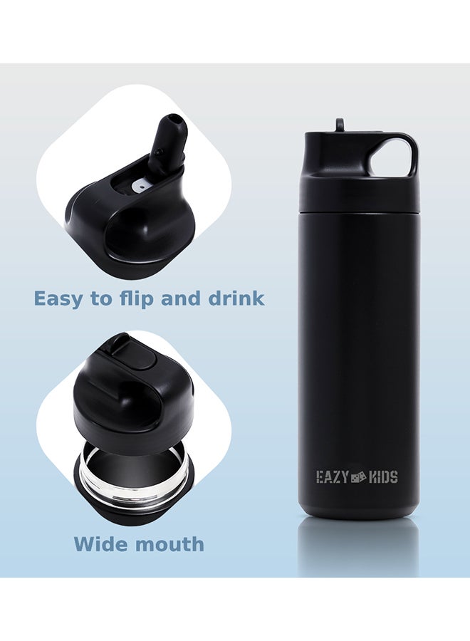 Double Wall Insulated Sports Water Bottle - Black, 550 ML