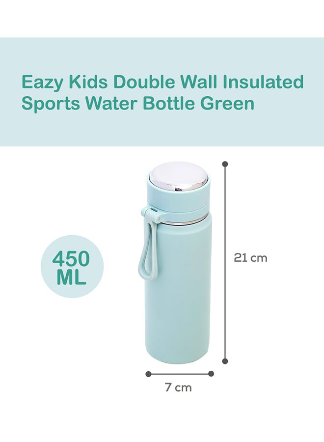 Double Wall Insulated Sports Water Bottle - Green, 450Ml