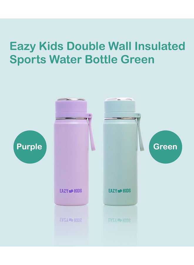 Double Wall Insulated Sports Water Bottle - Green, 450Ml