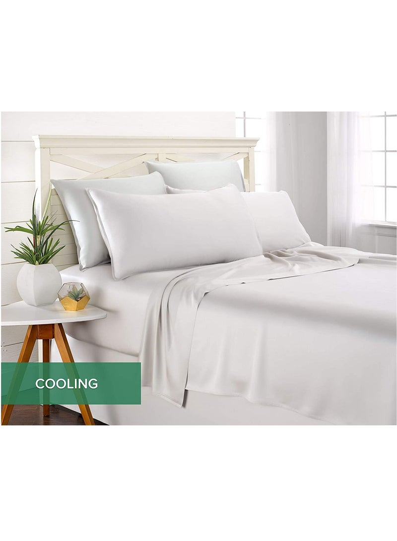 Bamboo Bed Sheet Set 400TC Cool, Anti-Allergic, Soft and Silky Includes 1 Fitted, 1 Flat, 2 Pillowcase – White