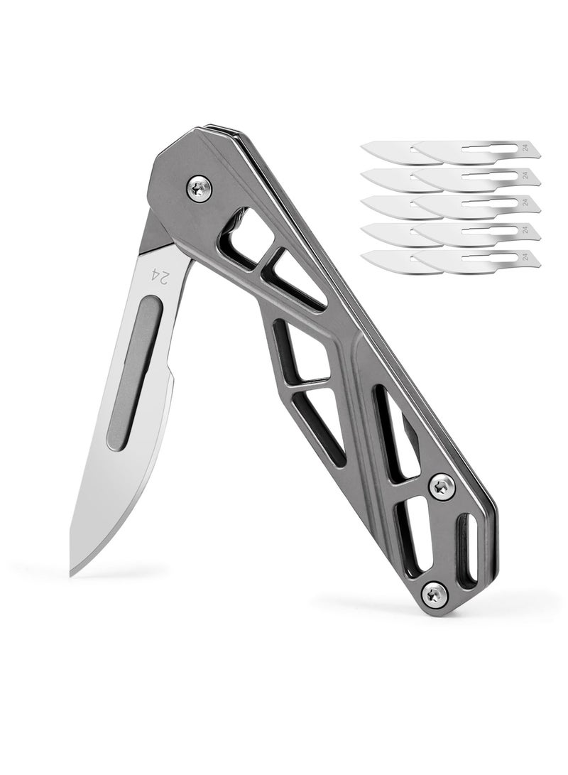Small Pocket Knife for Men, Folding Scalpel Knife, EDC Utility Knife, Slim Razor Knife With 10 pcs # 24 Replaceable Edge Blades, Tactical Knives for Outdoor Camping Skinning Hunting