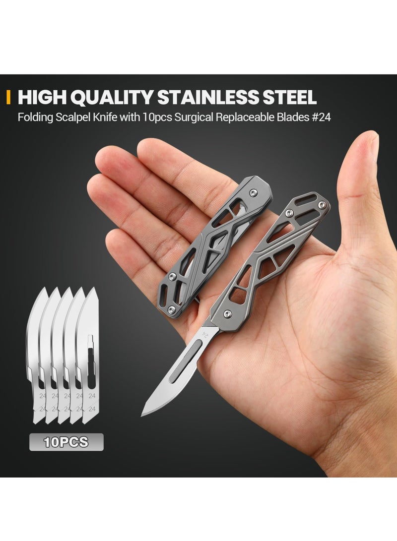Small Pocket Knife for Men, Folding Scalpel Knife, EDC Utility Knife, Slim Razor Knife With 10 pcs # 24 Replaceable Edge Blades, Tactical Knives for Outdoor Camping Skinning Hunting