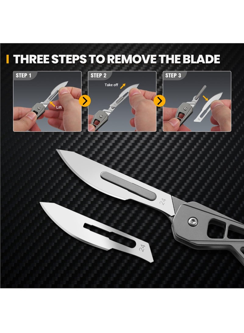 Small Pocket Knife for Men, Folding Scalpel Knife, EDC Utility Knife, Slim Razor Knife With 10 pcs # 24 Replaceable Edge Blades, Tactical Knives for Outdoor Camping Skinning Hunting