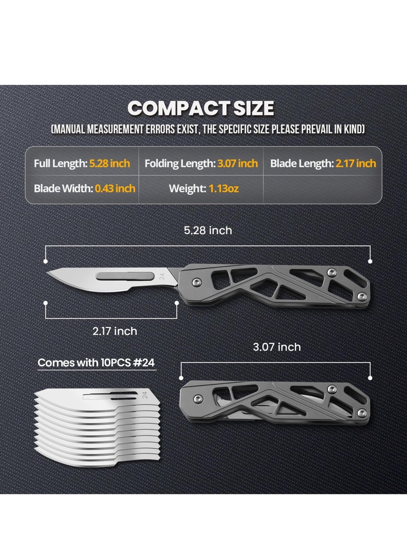 Small Pocket Knife for Men, Folding Scalpel Knife, EDC Utility Knife, Slim Razor Knife With 10 pcs # 24 Replaceable Edge Blades, Tactical Knives for Outdoor Camping Skinning Hunting