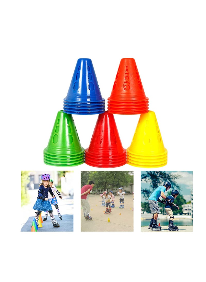 Marker Cone,Roller skating obstacle, Sport Training Traffic Cone,  Sport Space Marker, Traffic Cone Set For Kids Home Football Training Soccer (10 Pcs-Red, Yellow, Blue, Green, Pink)