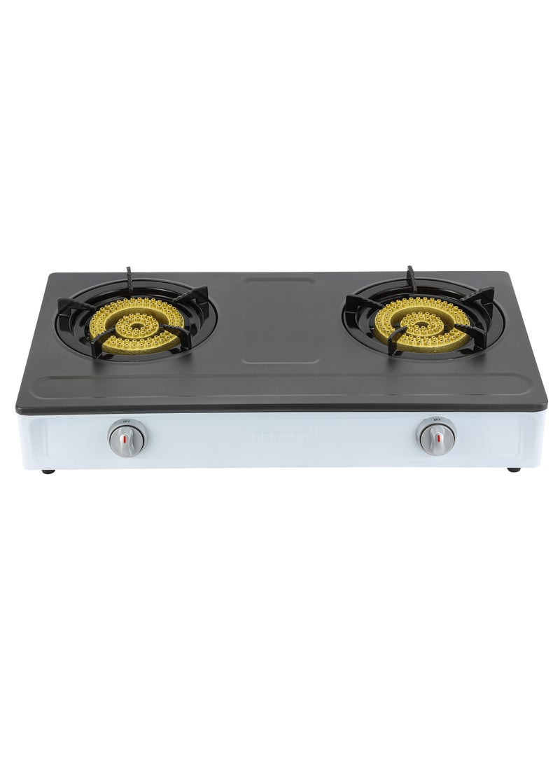 Stainless Steel Gas Cooker / 2 Cast Iron Burner Stove, Low Gas Consumption and Improved Flow for Efficient Heating/ Auto Ignition System, LPG Stovetop, Perfect for Home, Apartments, Kitchen Use GGC31049 Black & silver