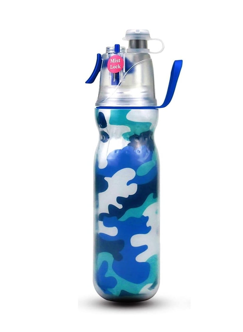 Insulated Sports Water Bottle - 20 OZ, Leak Proof, Spray Mist, Sip Kids Cool Misting Water Bottles for Gym, Cycling, Running, Climbing - Camo Blue