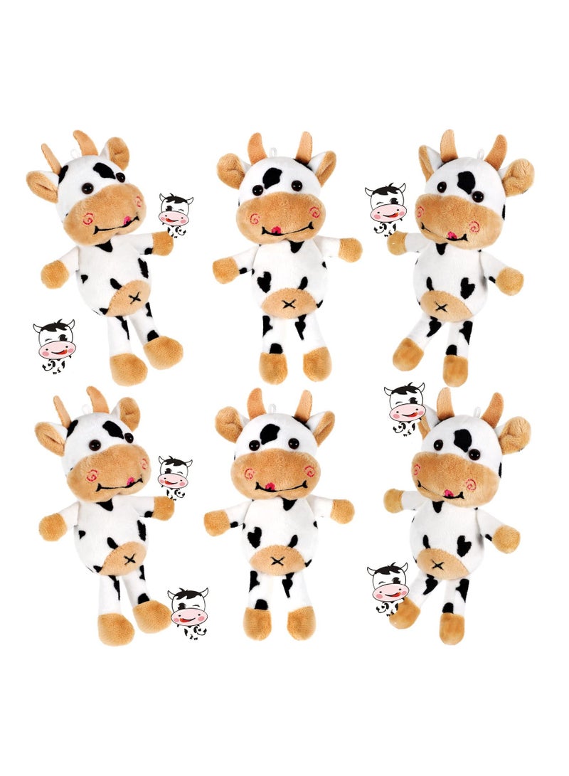 6 Pieces Mini Stuffed Animals, Bulk Plush Cow Party Favors Small Stuffed Soft Baby Cow Birthday Gift for Kids Girls Boys Backpack Pendant Keychain