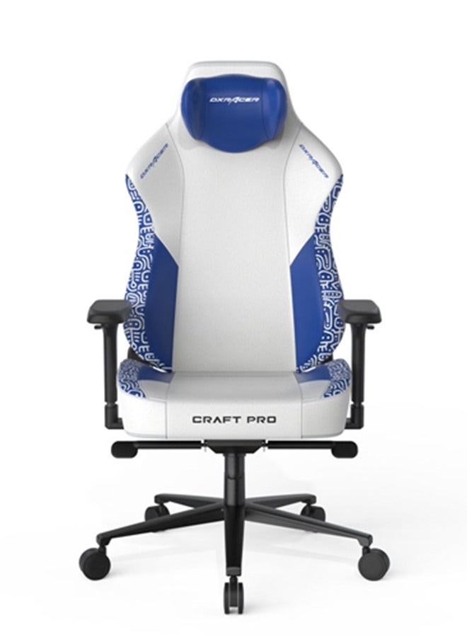 DXRacer Craft Pro Stripes-3 Gaming Chair, Extra Wide And Thick Seat Cushion, Adjustable Armrests, Anti-Pinch Hand Protective Cover, Memory Foam Headrest - White & Blue