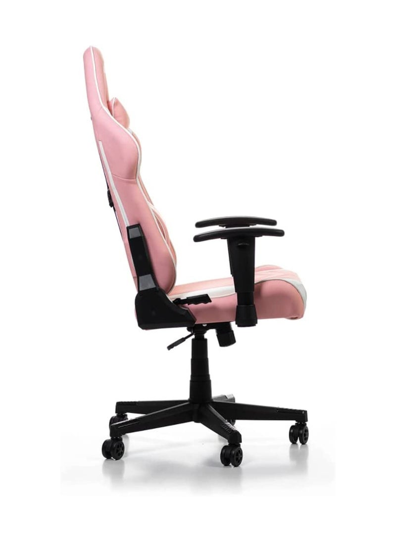 Prince Series P132 Gaming Chair - Ergonomic Design with 1D Adjustable Armrests, Soft Surface Upholstery, High-Quality Materials, Customizable Recline, Sturdy Metal Base, Smooth-Rolling Casters, Pink and White | GC-P132-PW-F2