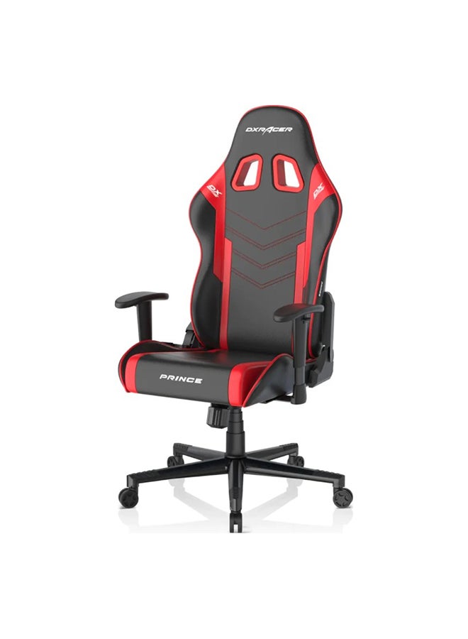 DXRacer Prince Series Gaming Chair, Premium PVC Leather Racing Style Office Computer Seat Recliner with Ergonomic Headrest and Lumbar Support, Standard, Black/Red