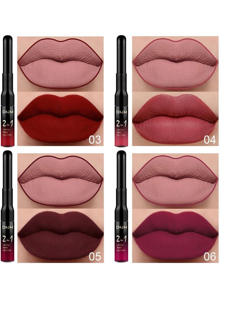 6 Pack  Matte Mist Lip Glaze, Dark Red Matte Lip Liner Pencil and Liquid Lipstick, Waterproof Lip Liner and with Lipstick, 24 Horas Long Lasting, Suitable for Women