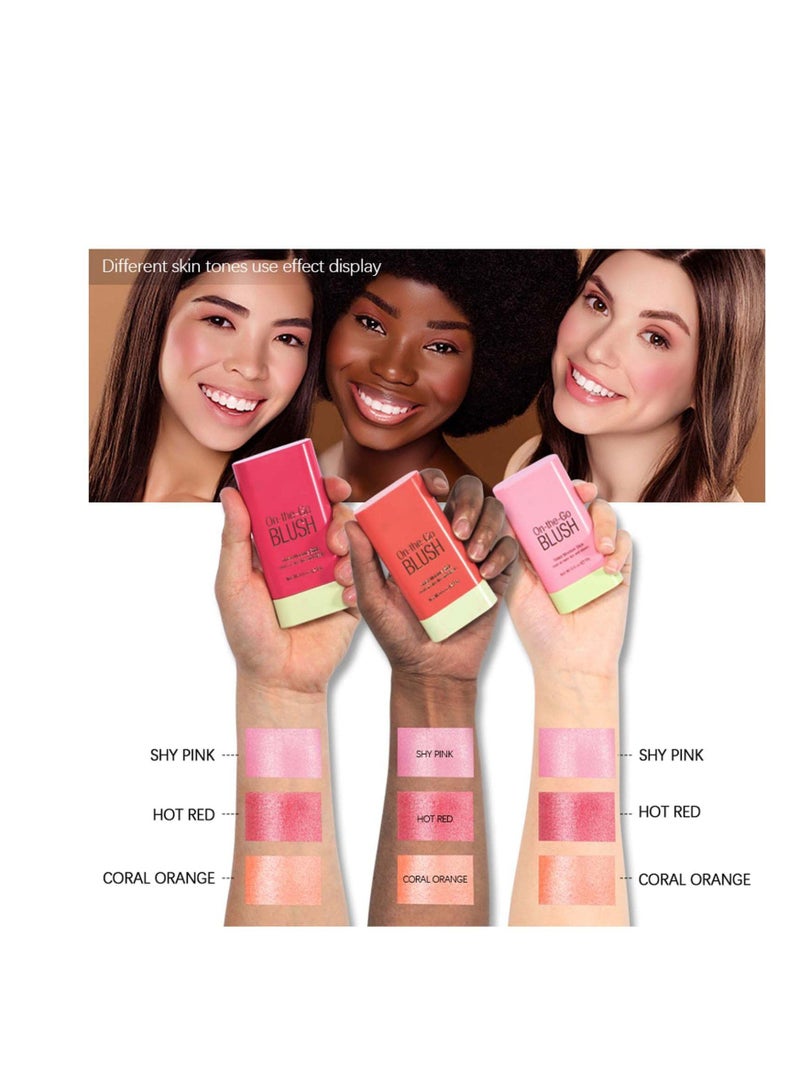 Blush Beauty Wand, Solid Moisturizer Stick, Multi Use Makeup Waterproof Blush Stick, Natural Looking, Suitable for Cheeks Glow Dewy Finish (Hot Red)
