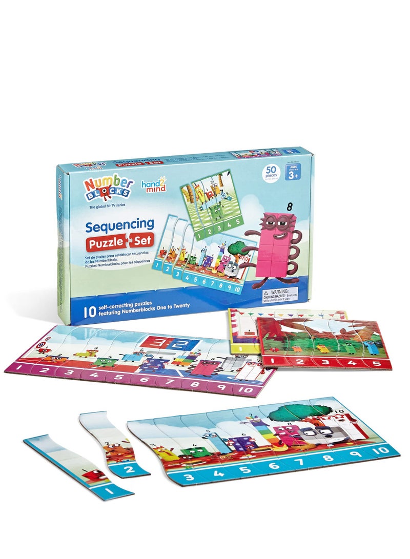Number blocks Sequence Puzzle Set, Jigsaw Puzzle with NumberBlocks, Maths Jigsaw Puzzle, 10 Double-Sided Educational Puzzles in a Box (20 Puzzles), For the Age 3+